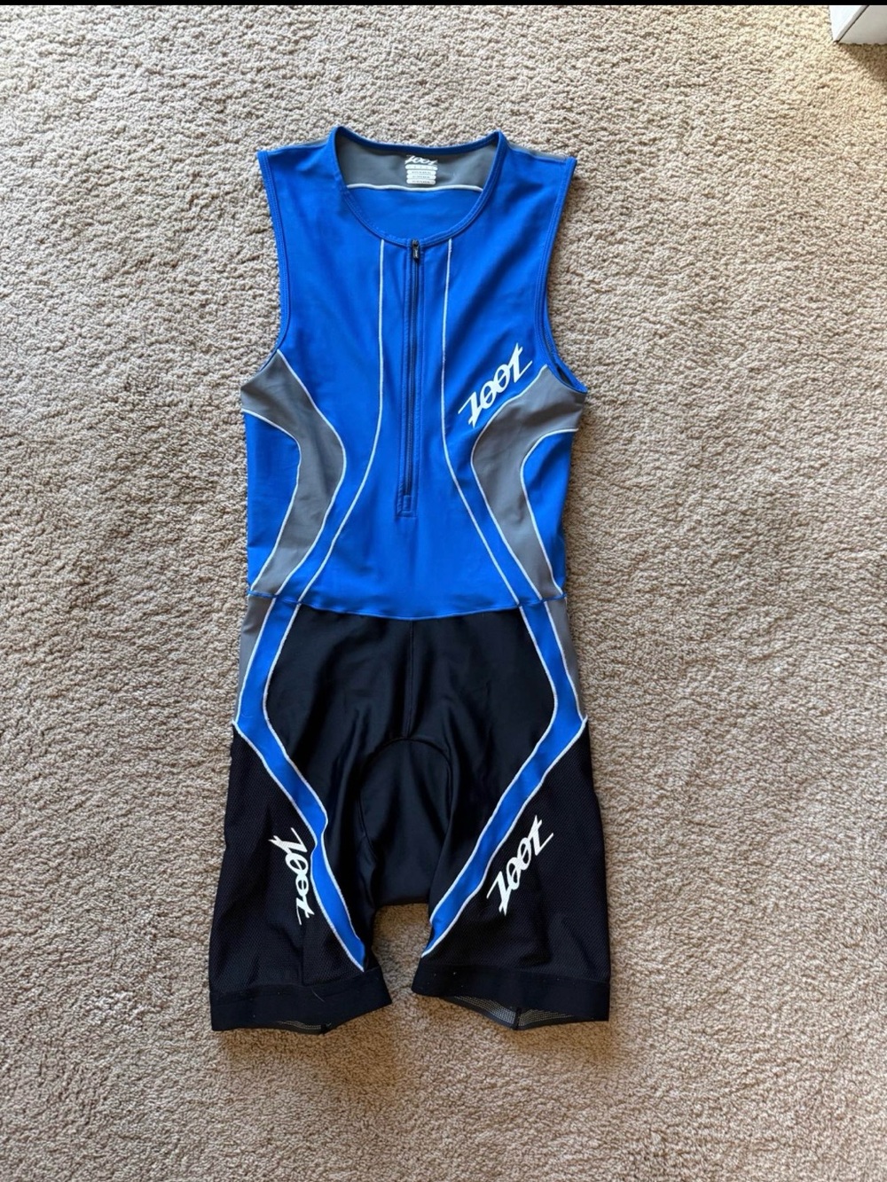 Zoot Men's Blue, Black & Gray Sleeveless Tri Top Rash Guard with Front Zip